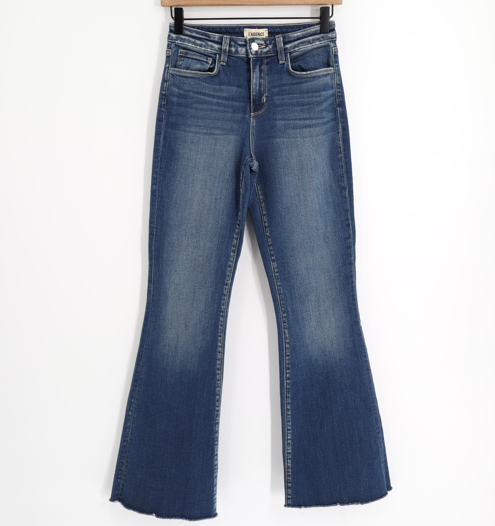L’Agence Sz 24x30 The Affair Flared Denim Jeans in Monterey Frayed Hem